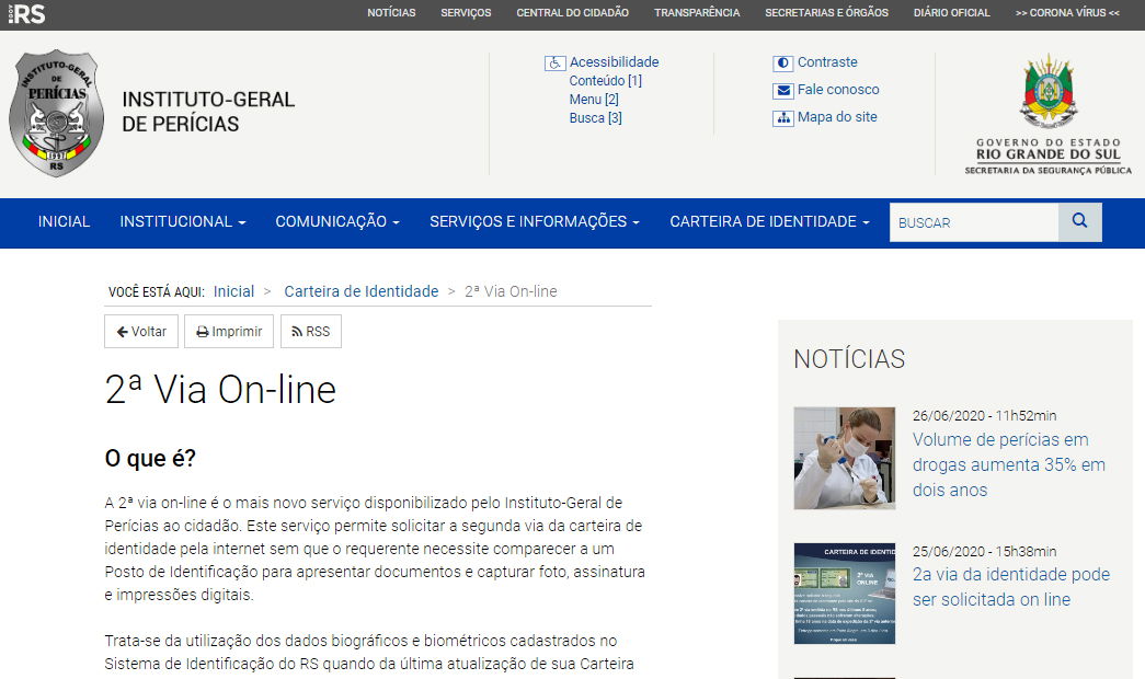 Segunda via da carteira de identidade pode ser encaminhada on-line - Portal  do Estado do Rio Grande do Sul